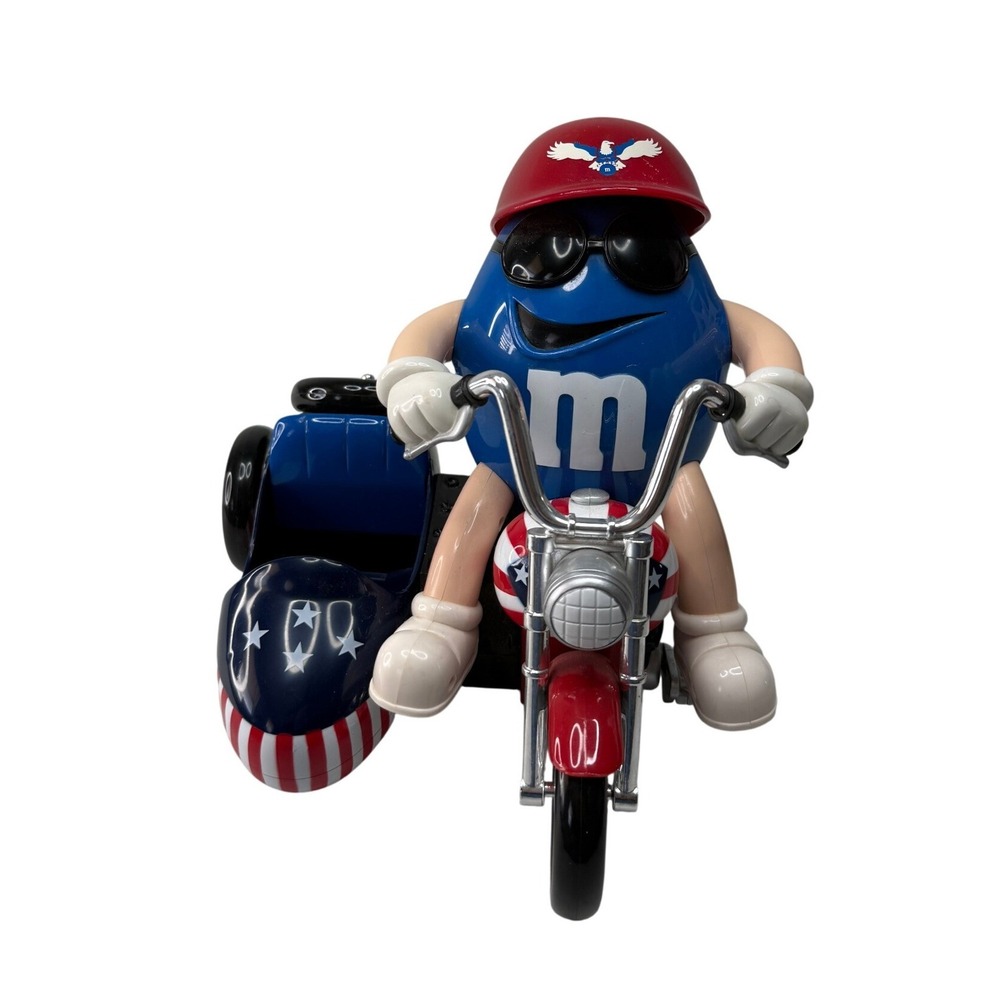 M&M's Blue Freedom Rider Motorcycle Sidecar Candy Dispenser USA 2002 New